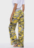Yellow Camouflage Print Drawstring High Waisted Long Pants