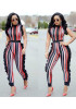 Red Striped Ruffle High Waisted Fashion Jumpsuit Pants