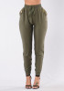 Green Zipper Pockets Drawstring High Waisted Long Pants