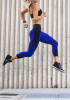 Blue Patchwork Grenadine Elastic Waist High Waisted Sports Long Pants