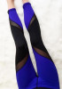 Blue Patchwork Grenadine Elastic Waist High Waisted Sports Long Pants