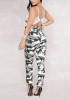 Army Green Camo Print Ruffle Pockets High Waisted Work Suit Casual Long Pants