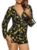 Casual Deep V-Neck Lemon Printed Romper
