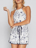 Casual Spaghetti Strap Backless Belt Printed Straight Jumpsuit