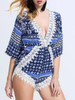 Casual Deep V-Neck Decorative Lace Printed Chiffon Romper
