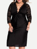 Casual Black Sexy Deep V-Neck Hollow Out Plain Plus Size Bodycon Dress