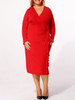 Casual Surplice Plain Cascading Ruffles Plus-size-bodycon-dress