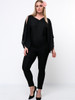 Casual Open Shoulder Solid Plus Size T-Shirt In Black