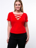 Casual Deep V-Neck Hollow Out Solid Plus Size T-Shirt In Red