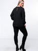 Casual Round Neck Hollow Out Plain Plus Size Blouse With Split Sleeve