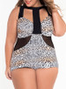 Casual Patchwork Color Block Leopard Plus Size One Piece