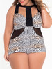 Casual Patchwork Color Block Leopard Plus Size One Piece