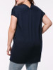 Casual Longline V-Neck Pocket Solid Plus Size T-Shirt With Contrast Button