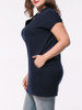 Casual Longline V-Neck Pocket Solid Plus Size T-Shirt With Contrast Button
