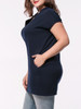 Casual Longline V-Neck Pocket Solid Plus Size T-Shirt With Contrast Button