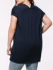 Casual Longline V-Neck Pocket Solid Plus Size T-Shirt With Contrast Button