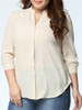 Casual Hollow Out Plain Band Collar Patchwork Plus Size Blouse