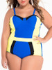 Casual Designed Back Hole Color Block Plus Size One Piece