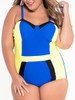 Casual Designed Back Hole Color Block Plus Size One Piece