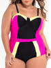 Casual Designed Back Hole Color Block Plus Size One Piece