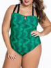 Casual Spaghetti Strap Keyhole Printed Plus Size One Piece