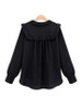 Casual Doll Collar Plain Plus Size Blouse With Ruffle Trim Detail