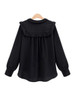 Casual Doll Collar Plain Plus Size Blouse With Ruffle Trim Detail