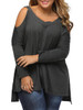 Casual Loose Open Shoulder High-Low Plain Plus Size T-Shirt
