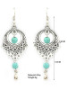 Vintage Ethnic Turquoise Hollow Carved Water Drops Earrings