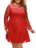 Casual Courtly Solid Patchwork See-Through Plus Size Flared Dress