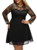 Casual Courtly Solid Patchwork See-Through Plus Size Flared Dress