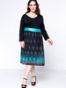 Casual V-Neck Tribal Printed Plus Size Flared Dress