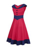 Casual V-Neck Decorative Button Awesome Color Block Plus Size Flared Dress