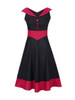 Casual V-Neck Decorative Button Awesome Color Block Plus Size Flared Dress