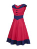 Casual V-Neck Decorative Button Awesome Color Block Plus Size Flared Dress