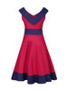 Casual V-Neck Decorative Button Awesome Color Block Plus Size Flared Dress