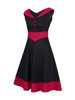 Casual V-Neck Decorative Button Awesome Color Block Plus Size Flared Dress