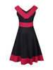 Casual V-Neck Decorative Button Awesome Color Block Plus Size Flared Dress