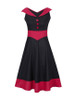 Casual V-Neck Decorative Button Awesome Color Block Plus Size Flared Dress