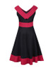 Casual V-Neck Decorative Button Awesome Color Block Plus Size Flared Dress
