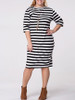 Casual Crew Neck Striped Half Sleeve Plus Size Shift Dress
