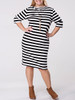 Casual Crew Neck Striped Half Sleeve Plus Size Shift Dress
