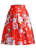 Casual Elastic Waist Floral Printed Flared Midi Skirt