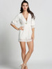 Casual Deep V-Neck Patchwork Hollow Out Plain Straight Romper