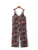 Casual Spaghetti Strap Designed Leaf Printed Straight Jumpsuit