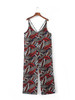 Casual Spaghetti Strap Designed Leaf Printed Straight Jumpsuit