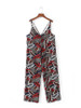 Casual Spaghetti Strap Designed Leaf Printed Straight Jumpsuit