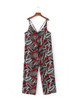 Casual Spaghetti Strap Designed Leaf Printed Straight Jumpsuit