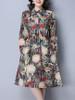 Casual Tie Collar Printed Skater Dress