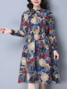 Casual Tie Collar Printed Skater Dress